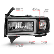 Load image into Gallery viewer, 94-02-Dodge-Ram-Crystal-Headlight---W-Light-Bar-Black-Housing