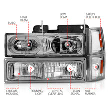 Load image into Gallery viewer, 9599-Tahoe9299-SuburbanYukon-Crystal-Headlights-WHalo-Chrome-Housing-WSignalSide-Markers-8Pc