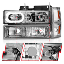 Load image into Gallery viewer, 9599-Tahoe9299-SuburbanYukon-Crystal-Headlights-WHalo-Chrome-Housing-WSignalSide-Markers-8Pc