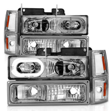 Load image into Gallery viewer, 9599-Tahoe9299-SuburbanYukon-Crystal-Headlights-WHalo-Chrome-Housing-WSignalSide-Markers-8Pc