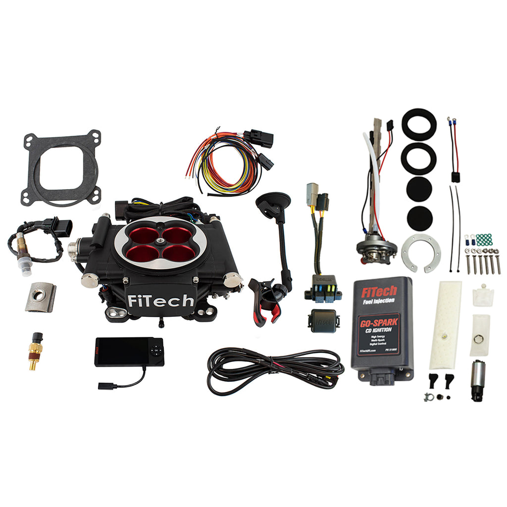 FiTech Fuel Injection 96504 Go EFI 4 600 HP Power Adder Matte Black EFI System Master Kit