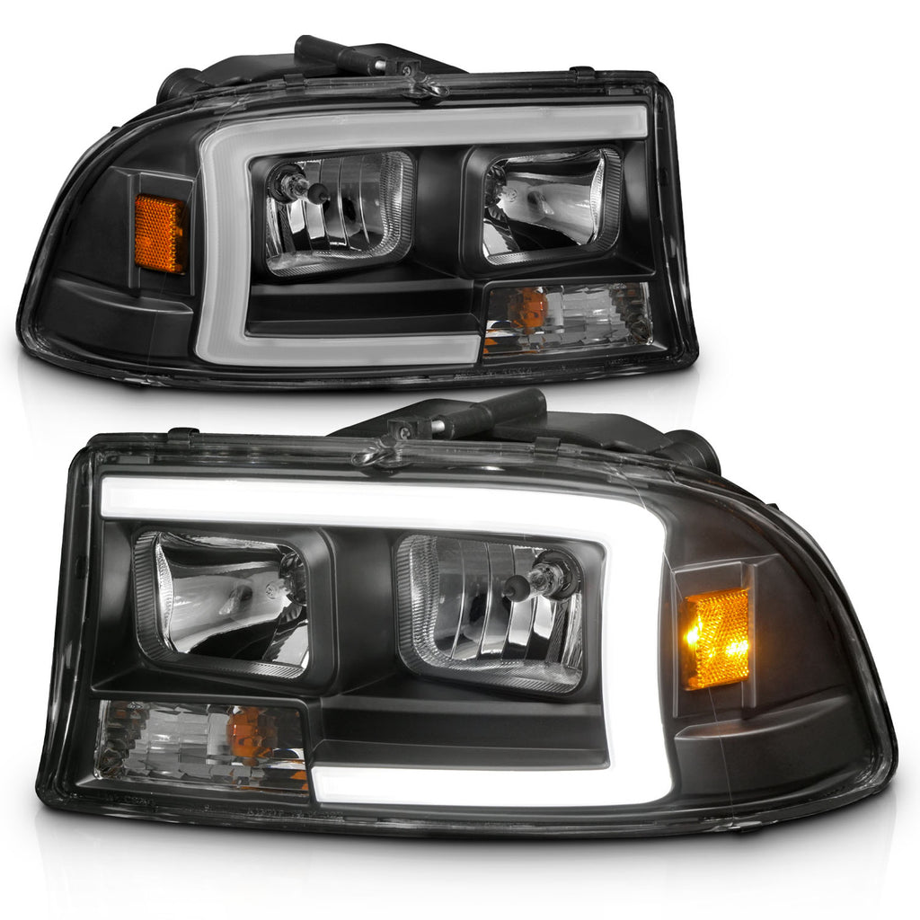 97-04-Dodge-DakotaDurango-Crystal-Headlight-Set-W-Light-Bar-Black-Housing
