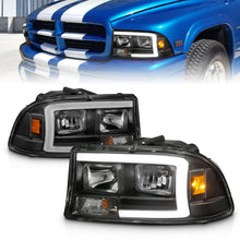 Load image into Gallery viewer, 97-04-Dodge-DakotaDurango-Crystal-Headlight-Set-W-Light-Bar-Black-Housing