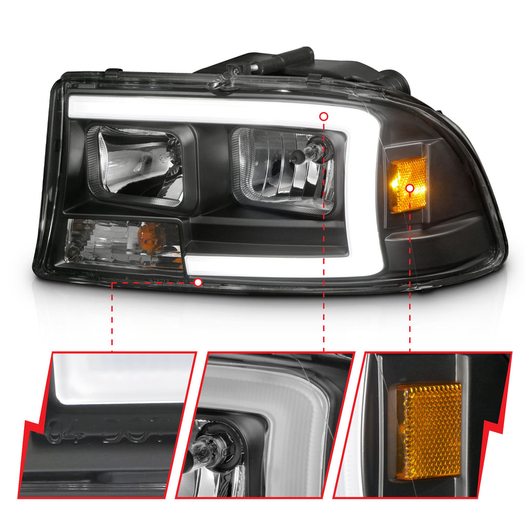 97-04-Dodge-DakotaDurango-Crystal-Headlight-Set-W-Light-Bar-Black-Housing