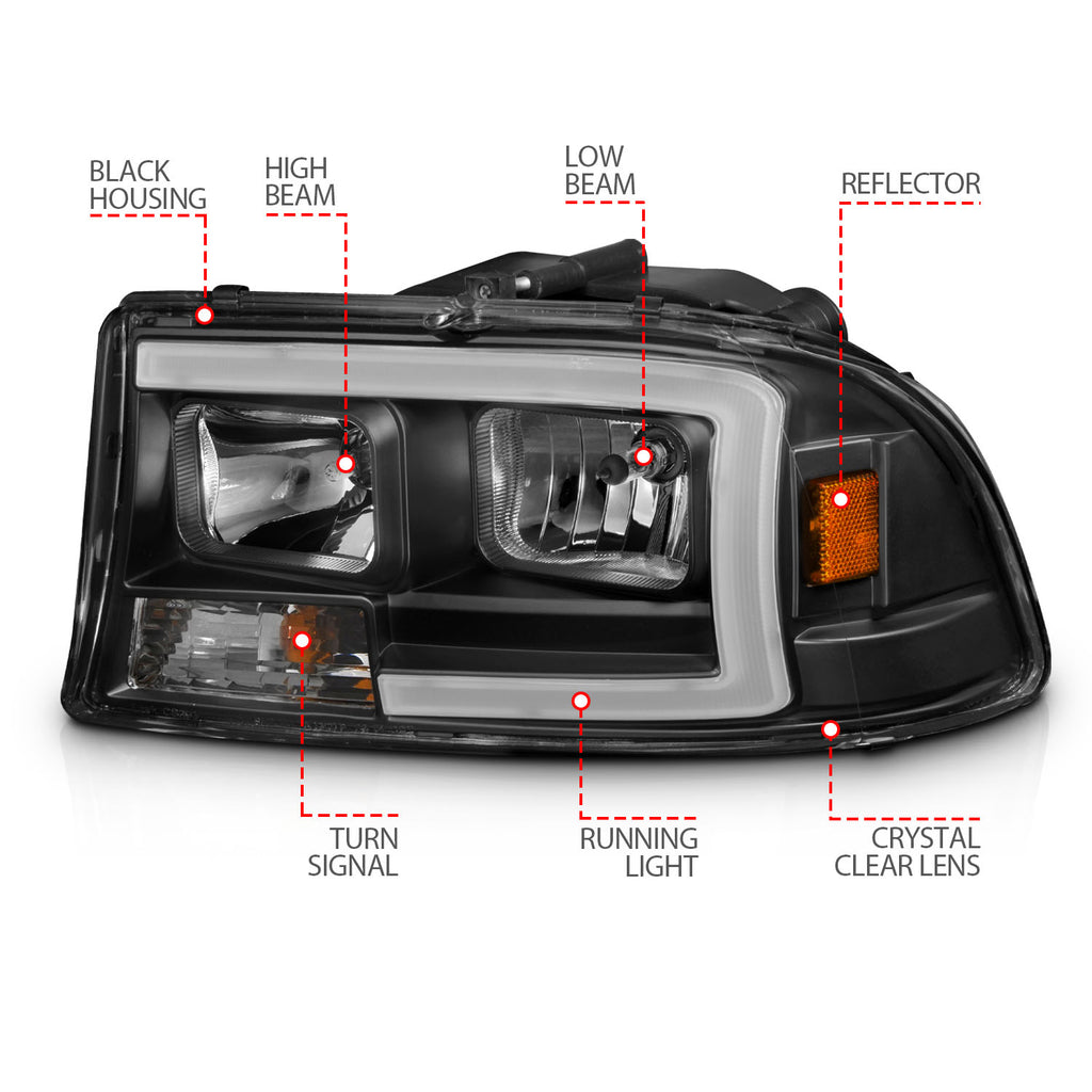 97-04-Dodge-DakotaDurango-Crystal-Headlight-Set-W-Light-Bar-Black-Housing