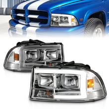 Load image into Gallery viewer, 97-04-Dodge-DakotaDurango-Crystal-Headlight-Set-W-Light-Bar-Chrome-Housing