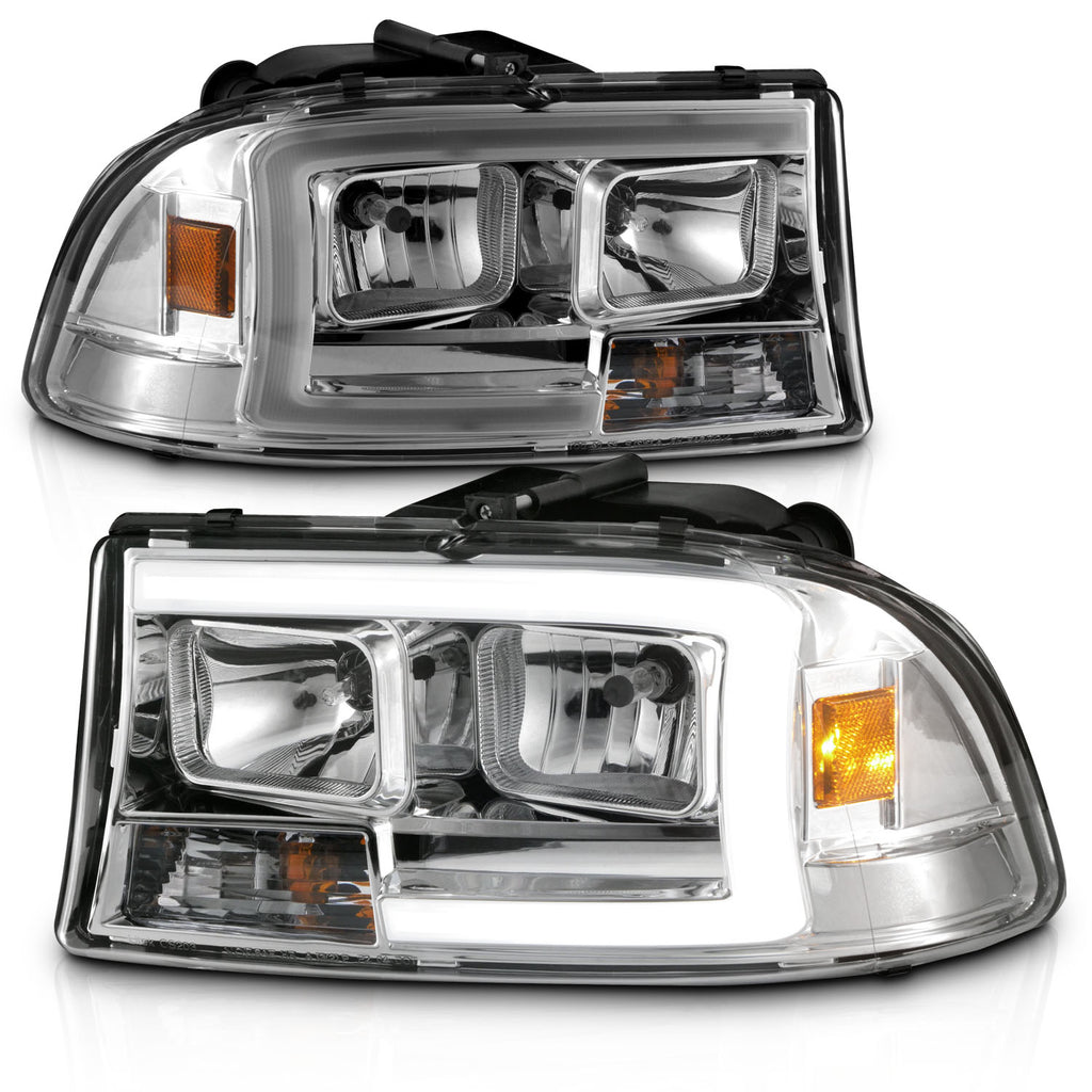 97-04-Dodge-DakotaDurango-Crystal-Headlight-Set-W-Light-Bar-Chrome-Housing