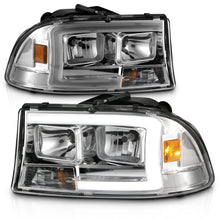 Load image into Gallery viewer, 97-04-Dodge-DakotaDurango-Crystal-Headlight-Set-W-Light-Bar-Chrome-Housing