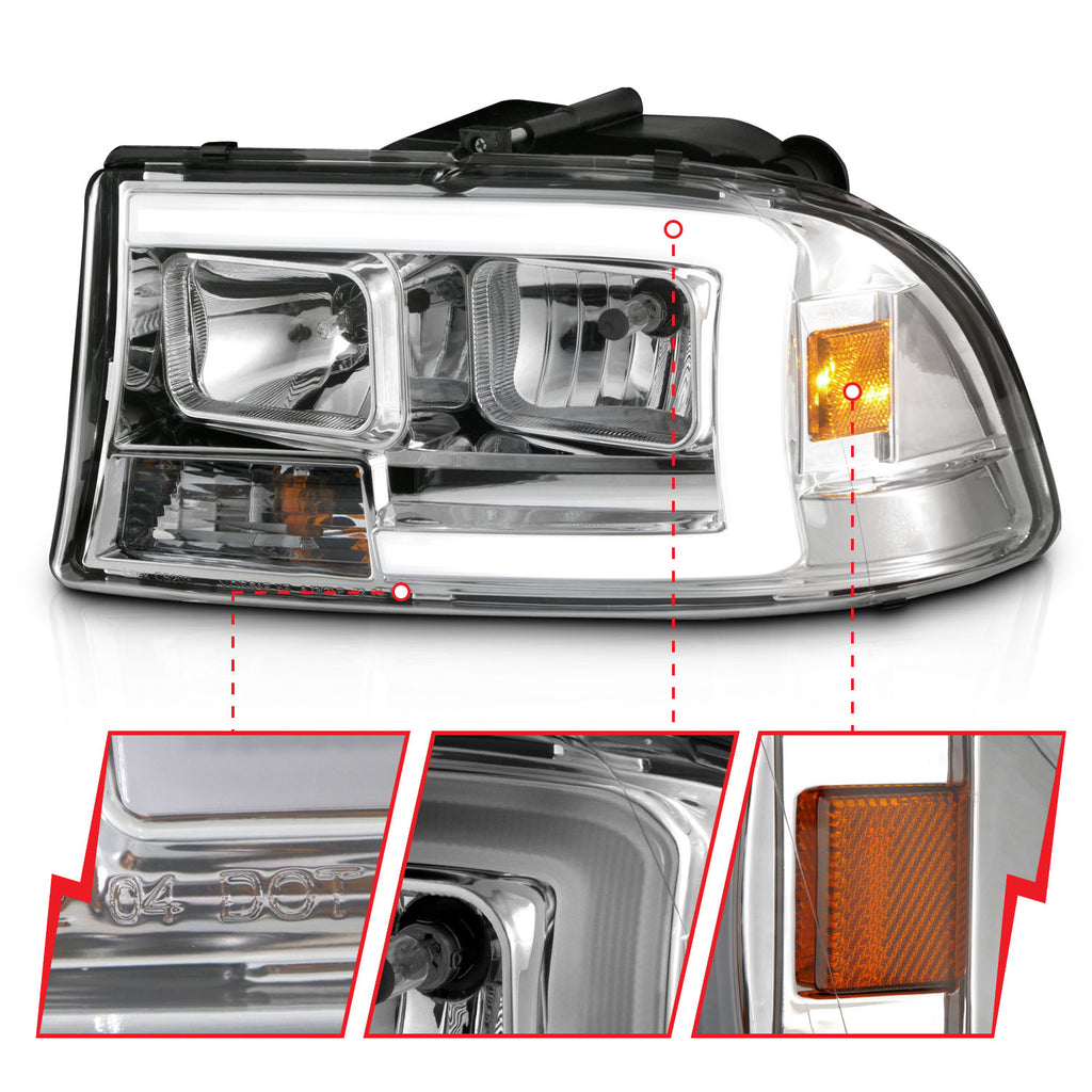 97-04-Dodge-DakotaDurango-Crystal-Headlight-Set-W-Light-Bar-Chrome-Housing