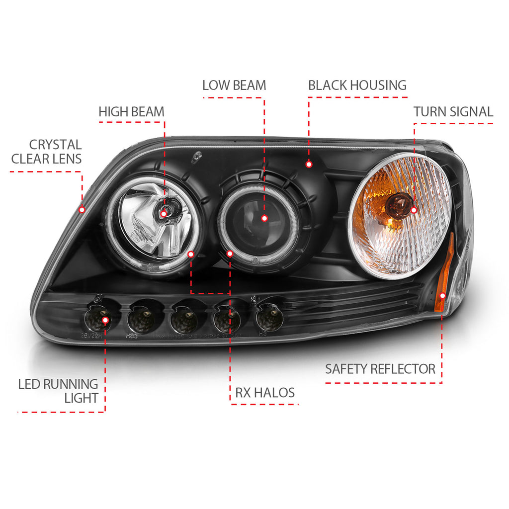 9703-F150-Headlights-Black-Clear-Projector-With-Halos-DriverPassenger