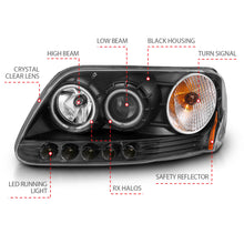 Load image into Gallery viewer, 9703-F150-Headlights-Black-Clear-Projector-With-Halos-DriverPassenger
