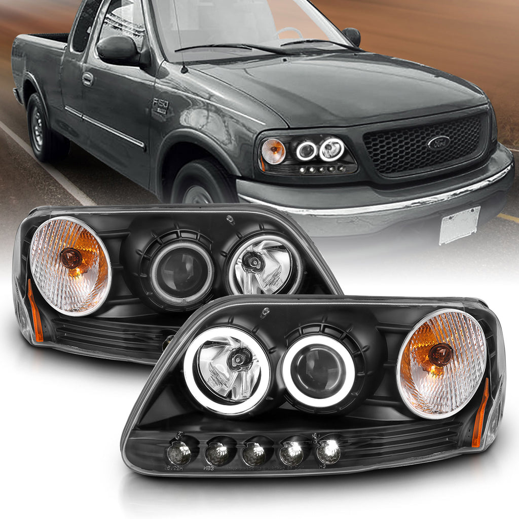 9703-F150-Headlights-Black-Clear-Projector-With-Halos-DriverPassenger