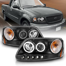 Load image into Gallery viewer, 9703-F150-Headlights-Black-Clear-Projector-With-Halos-DriverPassenger