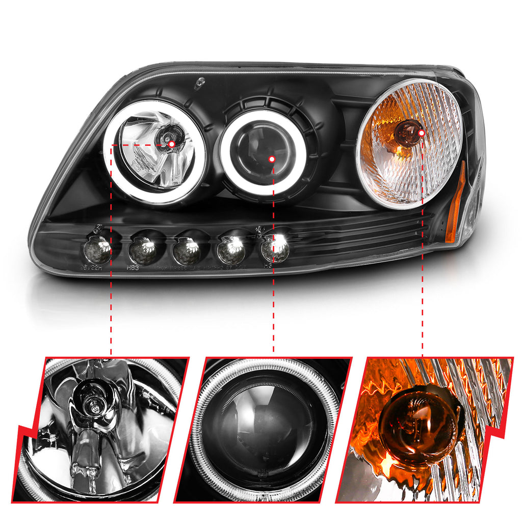 9703-F150-Headlights-Black-Clear-Projector-With-Halos-DriverPassenger