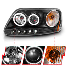 Load image into Gallery viewer, 9703-F150-Headlights-Black-Clear-Projector-With-Halos-DriverPassenger