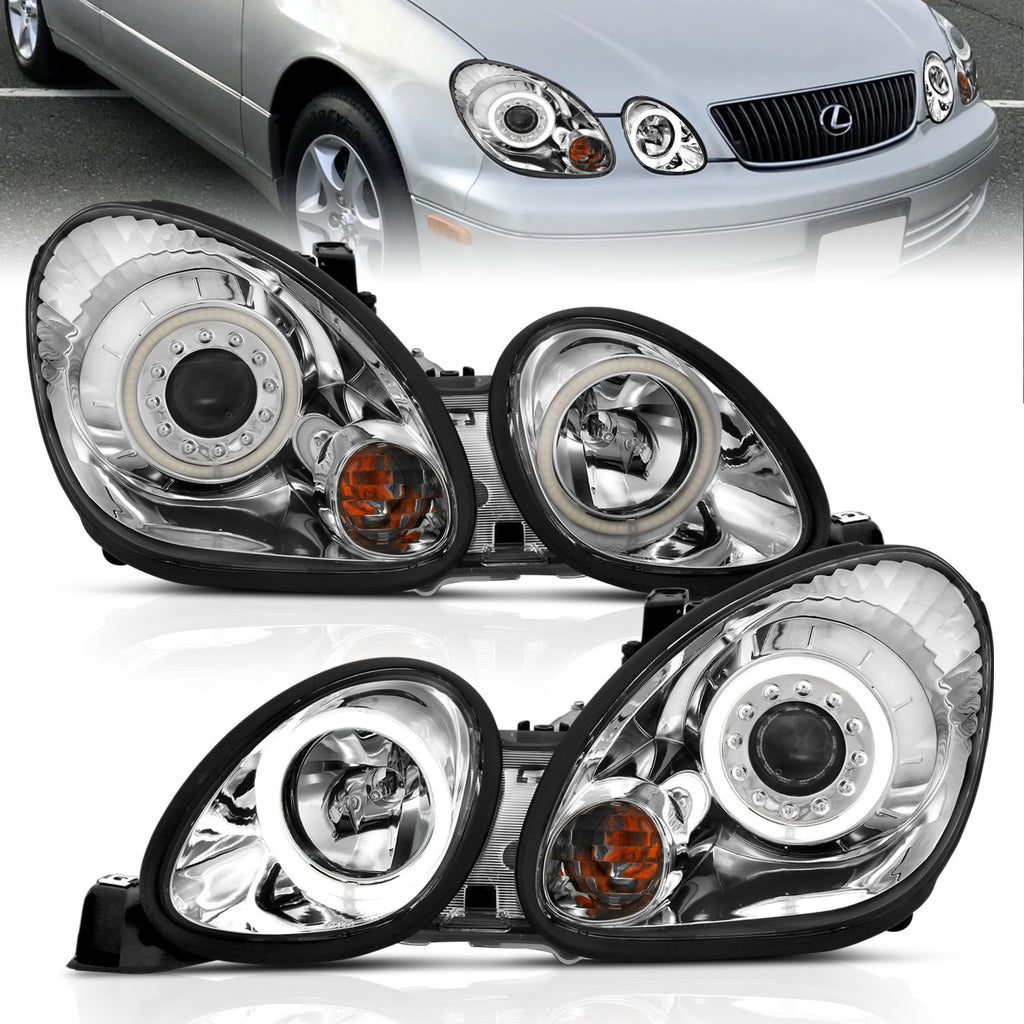9805-Gs300400-Headlights-Projector-With-HaloChrome-Clear-With-Amber-Reflector-DrivePass