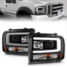 Load image into Gallery viewer, 99-04-Ford-F250F350F450Excursion-(Excl-99)-Projector-Headlights---W-Light-Bar-Black-Housing