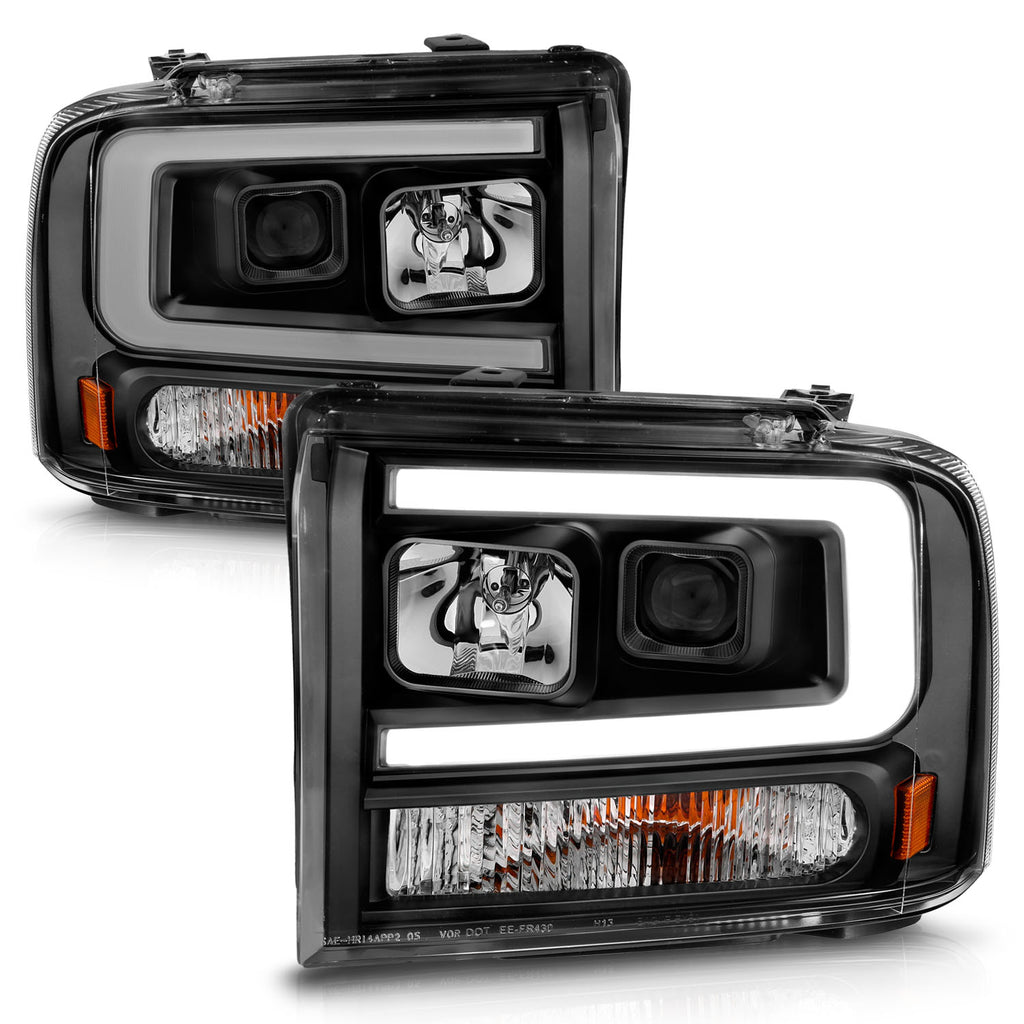 99-04-Ford-F250F350F450Excursion-(Excl-99)-Projector-Headlights---W-Light-Bar-Black-Housing