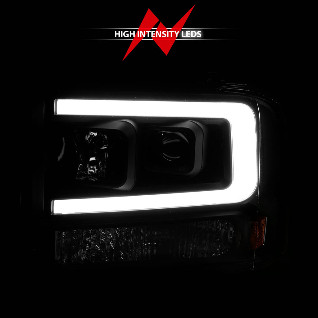 99-04-Ford-F250F350F450Excursion-(Excl-99)-Projector-Headlights---W-Light-Bar-Black-Housing