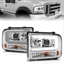 Load image into Gallery viewer, 99-04-Ford-F250F350F450Excursion-(Excl-99)-Projector-Headlights---WLight-Bar-Chrome-Housing