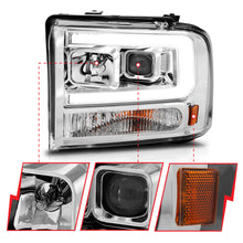 Load image into Gallery viewer, 99-04-Ford-F250F350F450Excursion-(Excl-99)-Projector-Headlights---WLight-Bar-Chrome-Housing