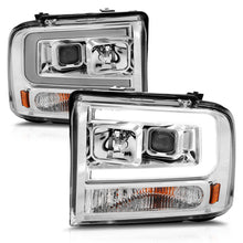 Load image into Gallery viewer, 99-04-Ford-F250F350F450Excursion-(Excl-99)-Projector-Headlights---WLight-Bar-Chrome-Housing