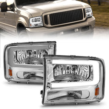 Load image into Gallery viewer, 99-04-Ford-F250F350F450Excursion-(Excl.-99)-Crystal-Headlights---W-Light-Bar-Chrome-Housing