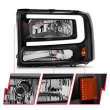 Load image into Gallery viewer, 99-04-Ford-F250F350F450Excursion-(Excl.-99)-Crystal-Headlights---W-Light-Bar-Black-Housing