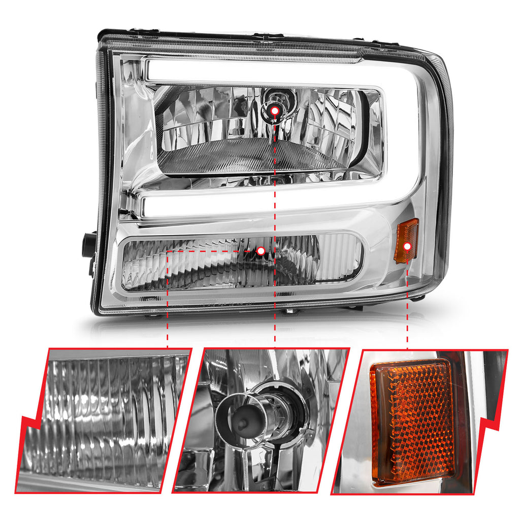 99-04-Ford-F250F350F450Excursion-(Excl.-99)-Crystal-Headlights---W-Light-Bar-Chrome-Housing