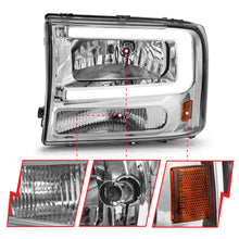 Load image into Gallery viewer, 99-04-Ford-F250F350F450Excursion-(Excl.-99)-Crystal-Headlights---W-Light-Bar-Chrome-Housing