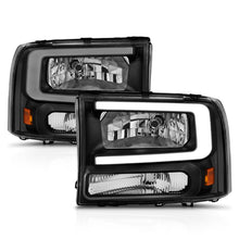 Load image into Gallery viewer, 99-04-Ford-F250F350F450Excursion-(Excl.-99)-Crystal-Headlights---W-Light-Bar-Black-Housing