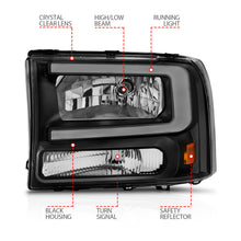 Load image into Gallery viewer, 99-04-Ford-F250F350F450Excursion-(Excl.-99)-Crystal-Headlights---W-Light-Bar-Black-Housing