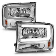 Load image into Gallery viewer, 99-04-Ford-F250F350F450Excursion-(Excl.-99)-Crystal-Headlights---W-Light-Bar-Chrome-Housing