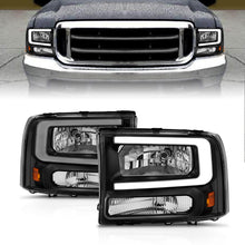 Load image into Gallery viewer, 99-04-Ford-F250F350F450Excursion-(Excl.-99)-Crystal-Headlights---W-Light-Bar-Black-Housing