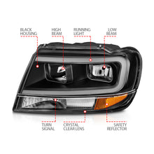 Load image into Gallery viewer, 99-04-Jeep-Grand-Cherokee-Crystal-Headlights---W-Light-Bar-Black-Housing