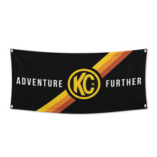 Load image into Gallery viewer, KC HiLiTES 99021 KC Banner 36x72 Adventure Further Logo Black Yellow