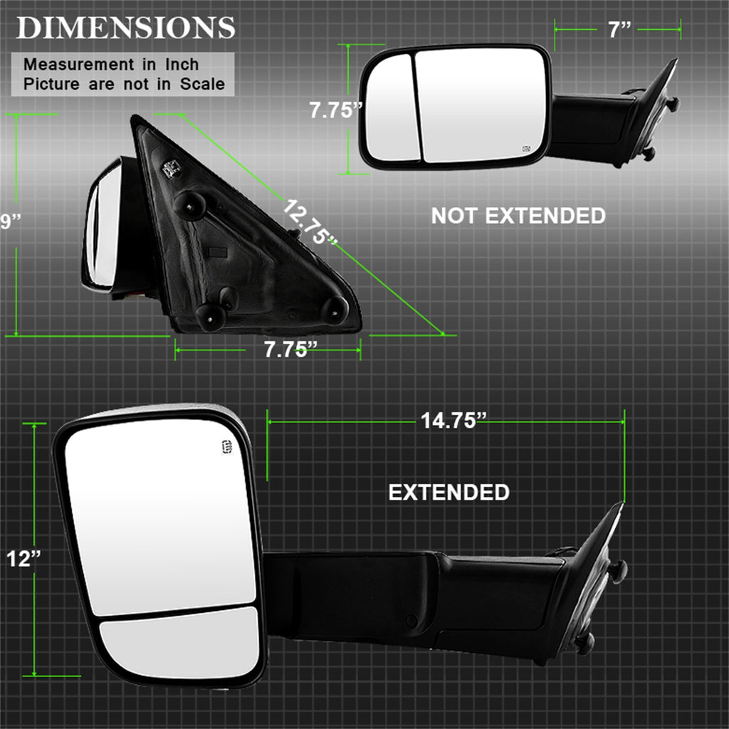 Spyder Auto 9935596 XTune Door Mirror for Select Dodge Ram 1500, Dodge Ram 2500, Dodge Ram 3500, Ram 1500, Ram 2500, Ram