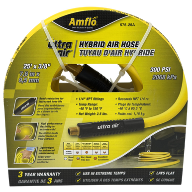 Amflo 575-25A Hybrid Air Hose, 3/8" x 25', 300PSI - 1/4" NPT