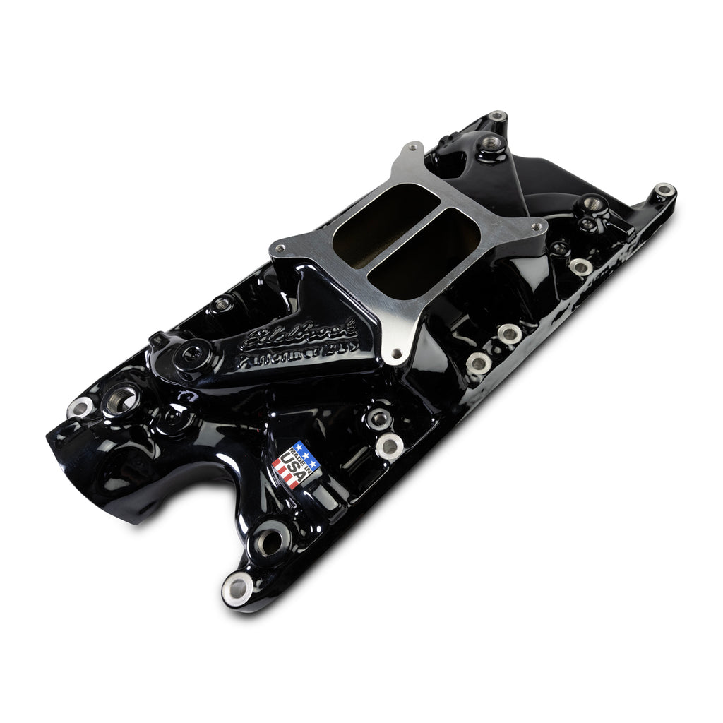 Performer-Intake-Manifold-For-Small-Block-Ford,-Black-Plasma-Finish