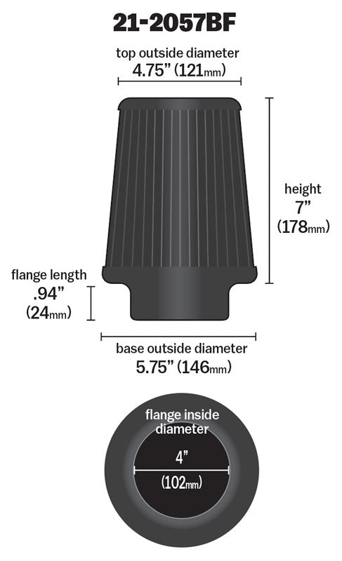Dryflow-Air-Filter-5.75In-Base-Od-X-4In-Flange-Id-X-7In-H