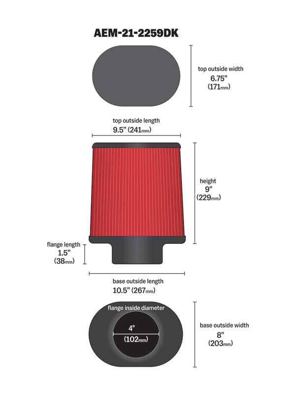 4.00-Inch-Dryflow-Air-Filter-Oval-9.00-Inch-Element