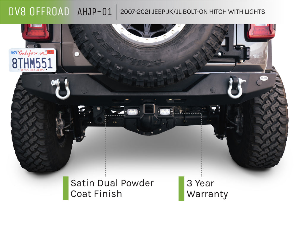 DV8 Offroad AHJP-01 AHJP-02 07-22 JEEP WRANGLER JK/JL BOLT ON HITCH WITH CUBE LIGHTS for Select Jeep Wrangler, Jeep Wrangler JK