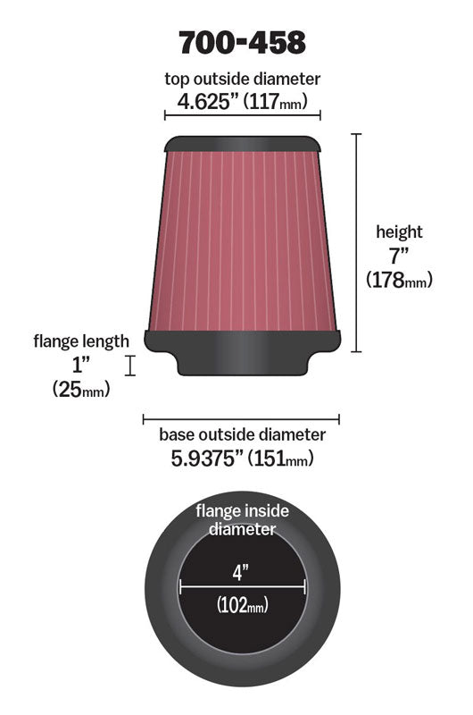Universal-Air-Filter---Cone-4-X-7-X-4-58-X-7-W-Short-Flange