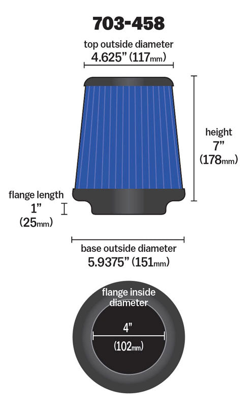 Universal-Air-Filter---Cone-4-X-7-X-4-58-X-7-W-Short-Flange---Blue-Synthamax