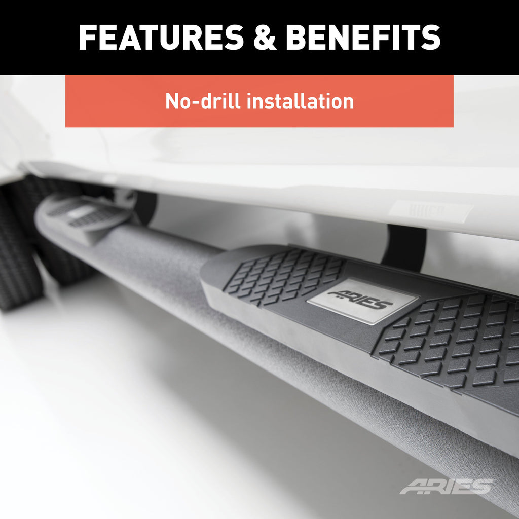 ARIES AL231007 Big Step 4in. Black Aluminum Round Side Bars; Select Jeep Wrangler JK - Truck Part Superstore