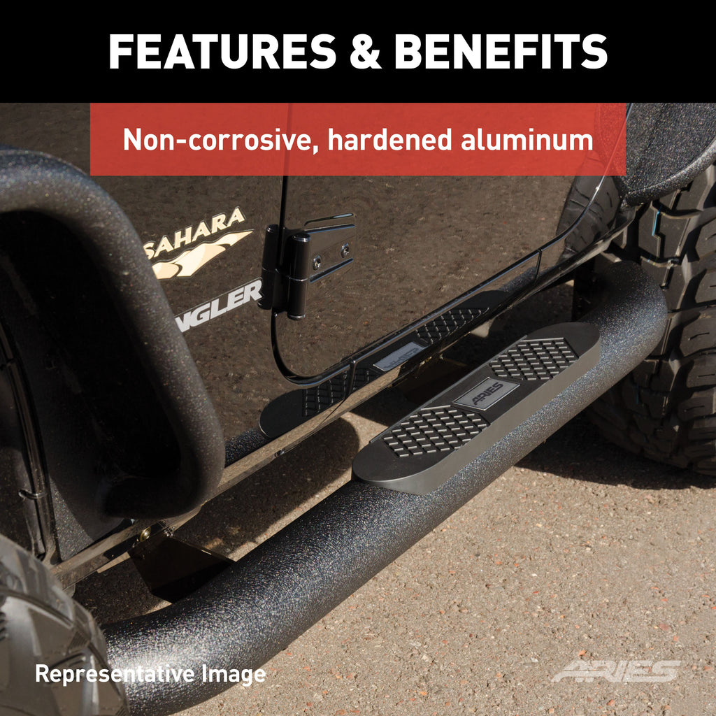 ARIES AL231008 Big Step 4in. Black Aluminum Round Side Bars; Select Jeep Wrangler JK - Truck Part Superstore