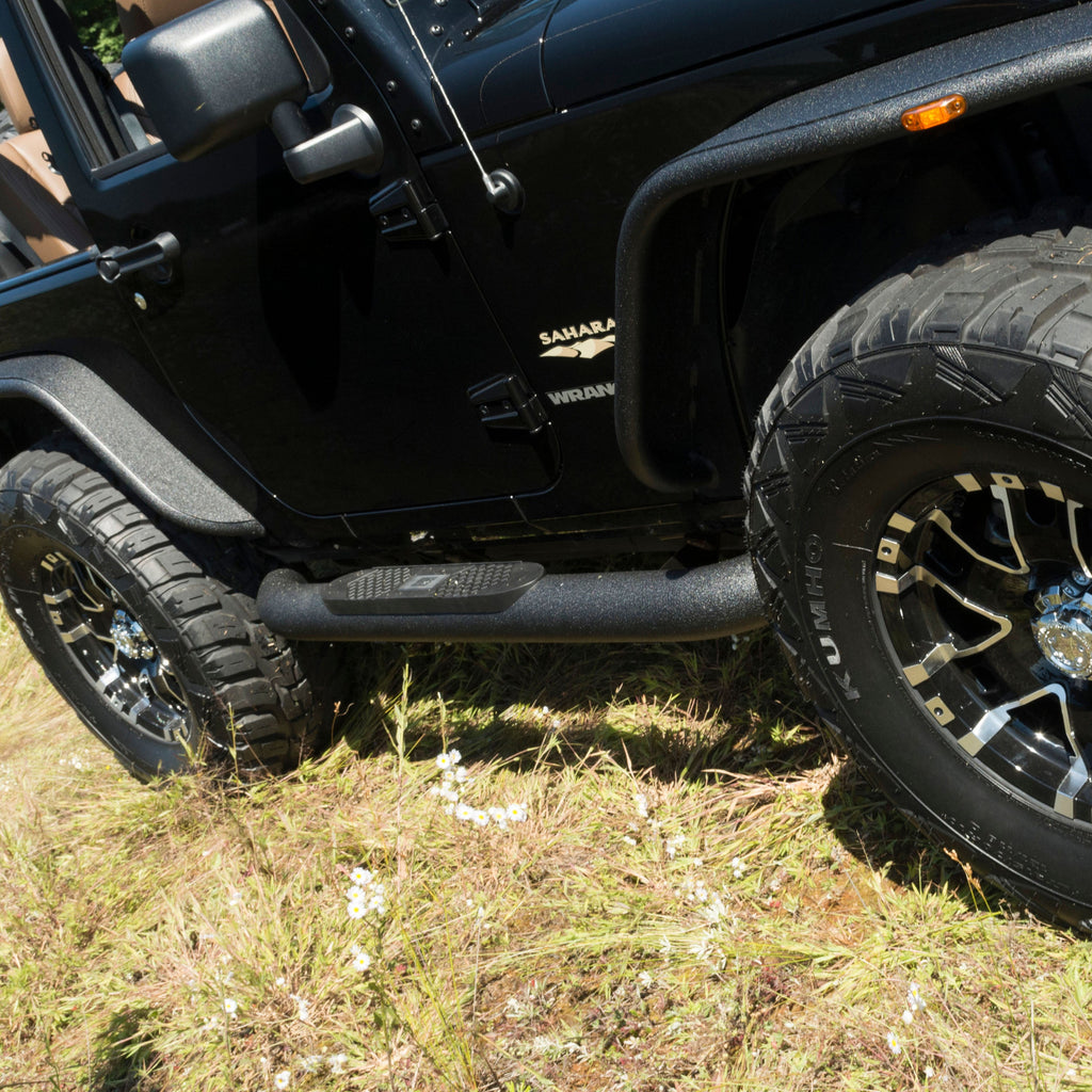 ARIES AL231008 Big Step 4in. Black Aluminum Round Side Bars; Select Jeep Wrangler JK - Truck Part Superstore