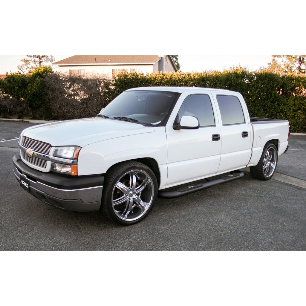 ARIES AL234013 Big Step 4in. Black Aluminum Round Side Bars; Select Silverado; Sierra 2500; 350 - Truck Part Superstore