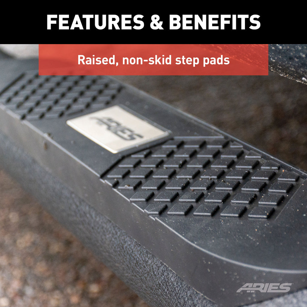 ARIES AL234045 Big Step 4in. Black Aluminum Round Side Bars; Select Silverado; Sierra - Truck Part Superstore
