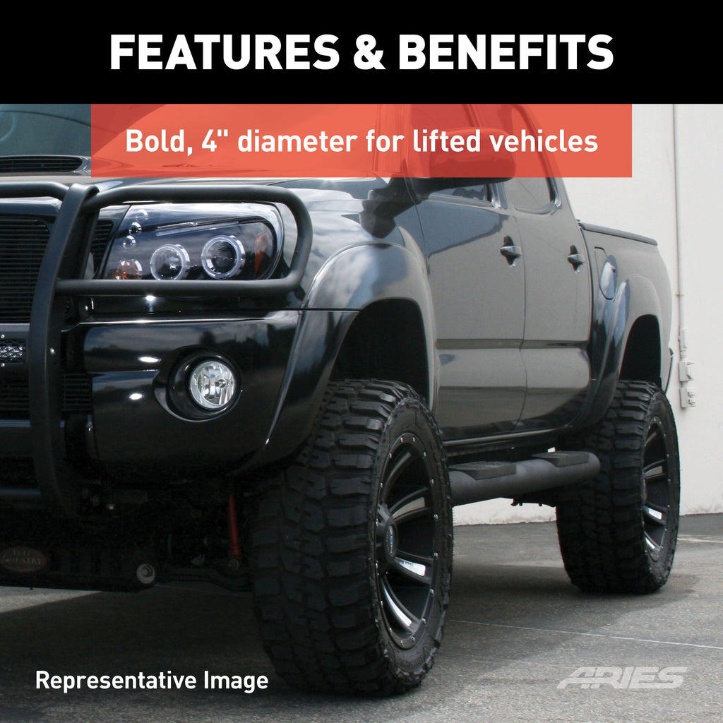 ARIES AL234051 Big Step 4in. Black Aluminum Round Side Bars; Select Colorado; Canyon - Truck Part Superstore